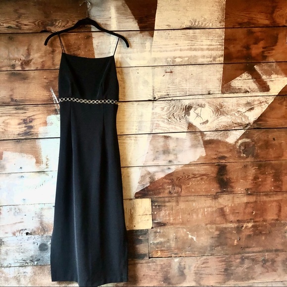 Dave & Johnny Vintage Jeweled Black Gown Low Back Peak-a-boo Waist Detail - Picture 1 of 15